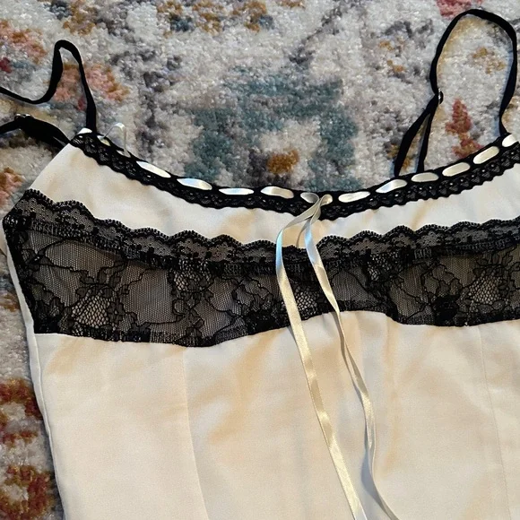 White Fox Boutique Cream and Black Lace Crop Cami - Picture 2 of 5